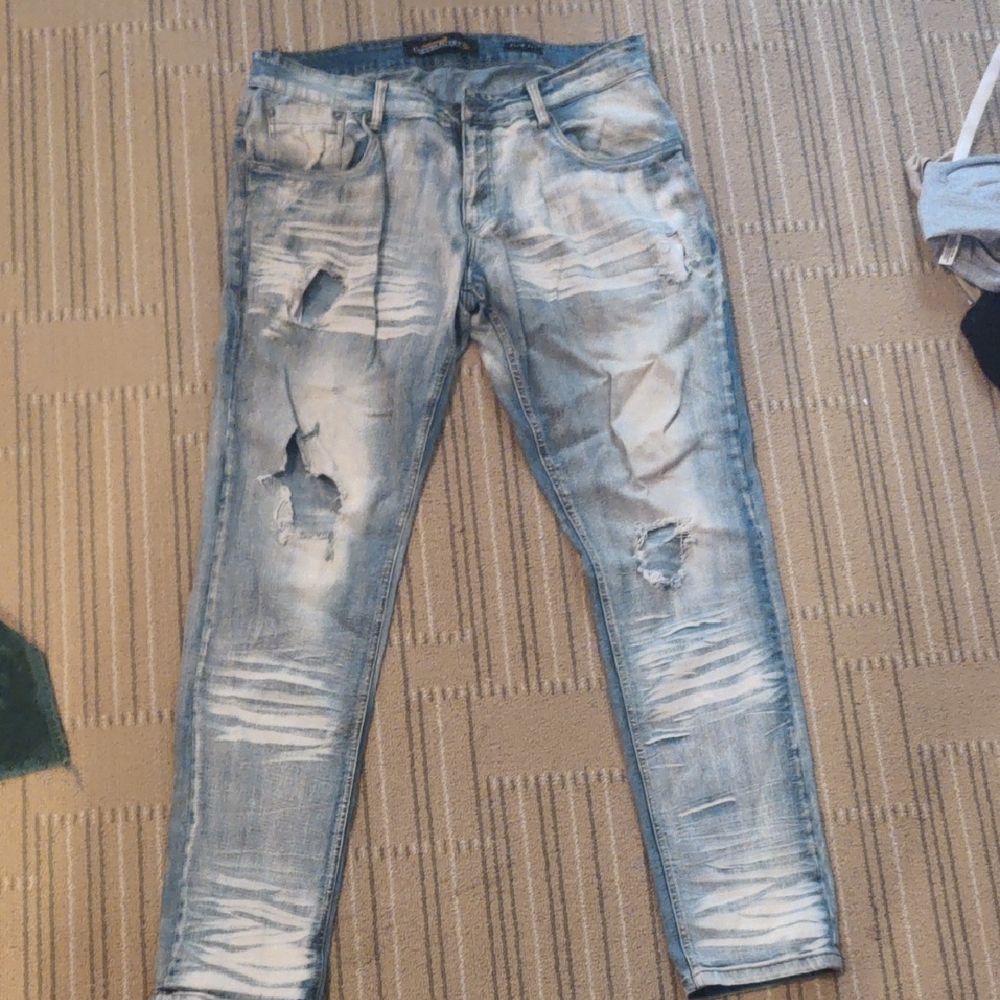 Men's Light Blue Distressed Slim Jeans